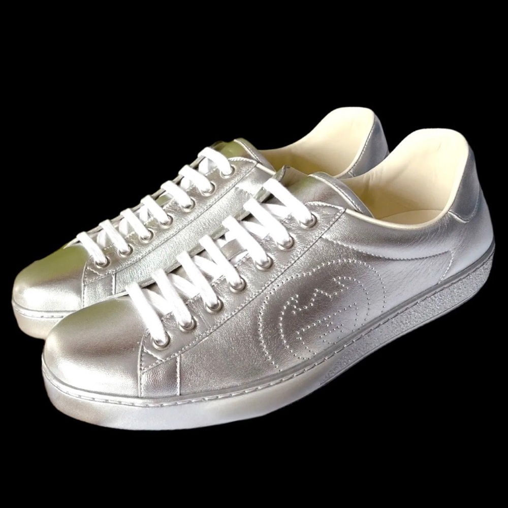 Gucci Ace Interlocking G Logo - Metallic Silver Sneakers
